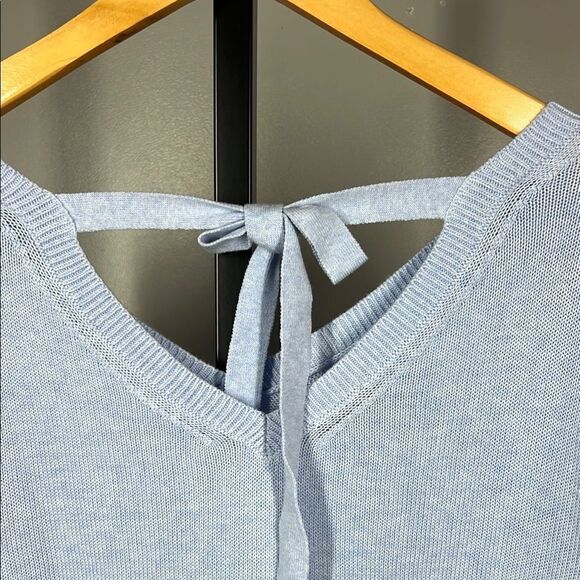 Talbots Gray 3/4 Sleeve Tie Front Relaxed Blouse - Picture 3 of 7